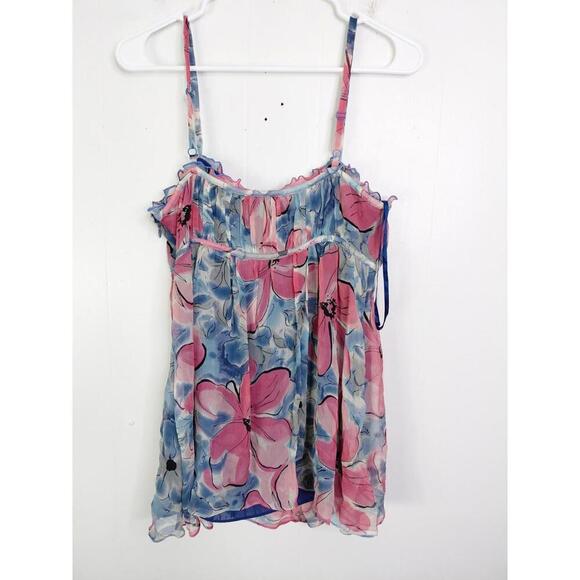 INC Top Womens 8 M Silk Babydoll Y2K Muted Colorful Floral Ruffles Retro - Picture 2 of 8